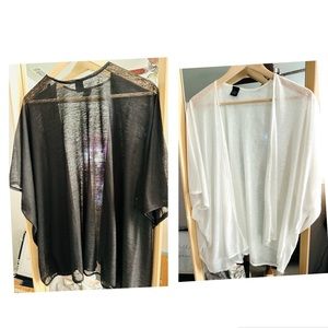 Beach Pool Cover Up sheer Kimono BLACK WHITE Size OS ONE SIZE FITS MOST women’s